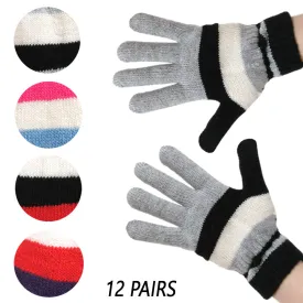 12 Pairs Unisex Gloves Winter Knit Cold Weather Snow Warm One Size Thermal Gift