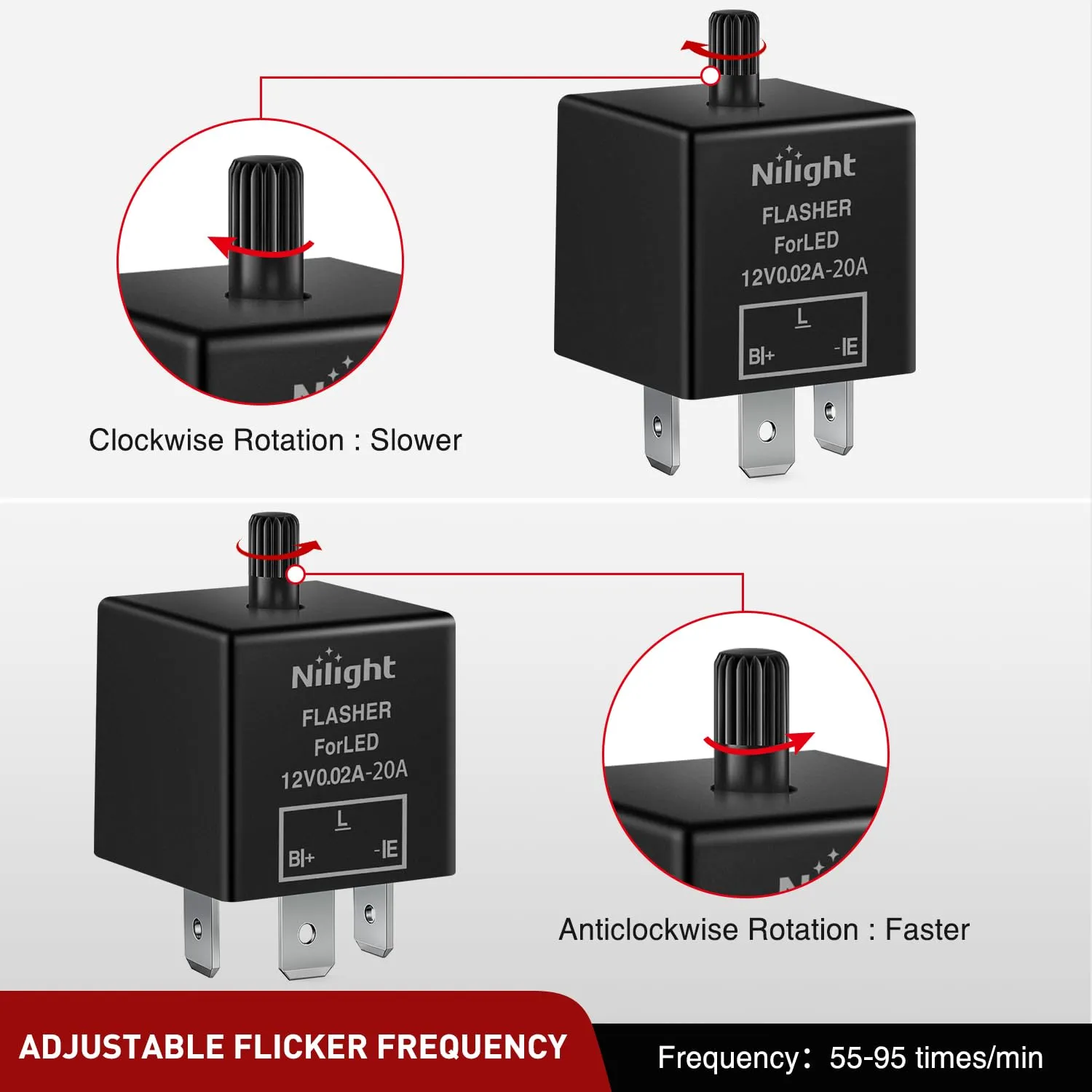 4 Pcs Flasher Relay Adjustable 3 Pin CF13 JL-02 Electronic Blinker Relay 12V 150W Fixes Car Turn Signal and Hazard Warn Hyper Blink Flash or No Flash for LED and Halogen Bulbs