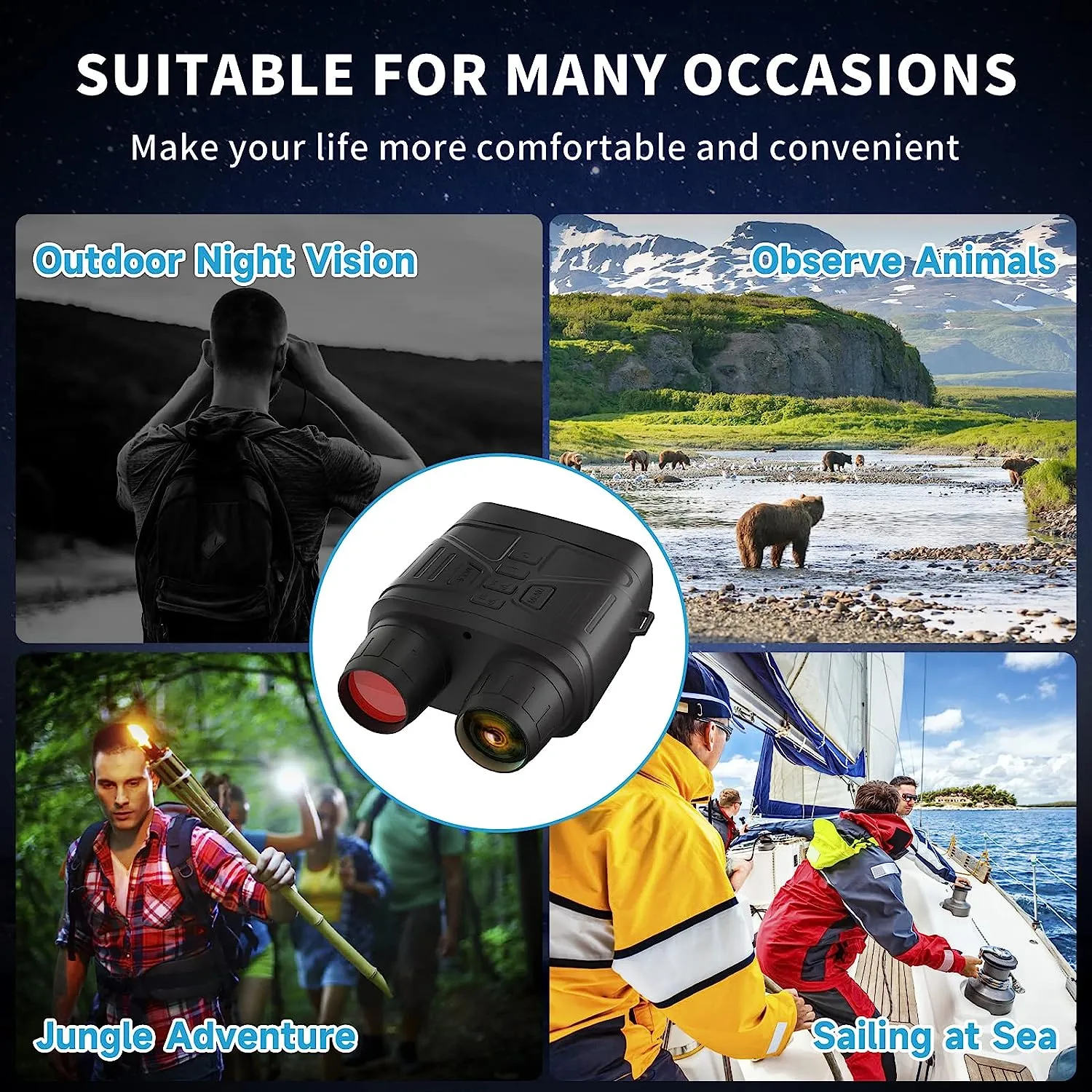 4K Night Vision Binoculars with Large Screen & Rechargeable Lithium Battery (Black & White NV)