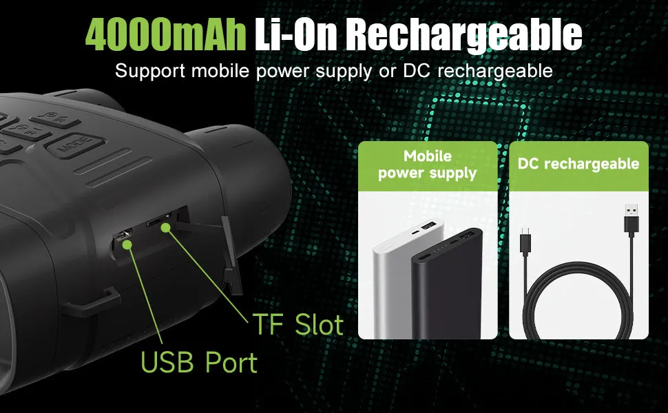 4K Night Vision Binoculars with Large Screen & Rechargeable Lithium Battery (Black & White NV)