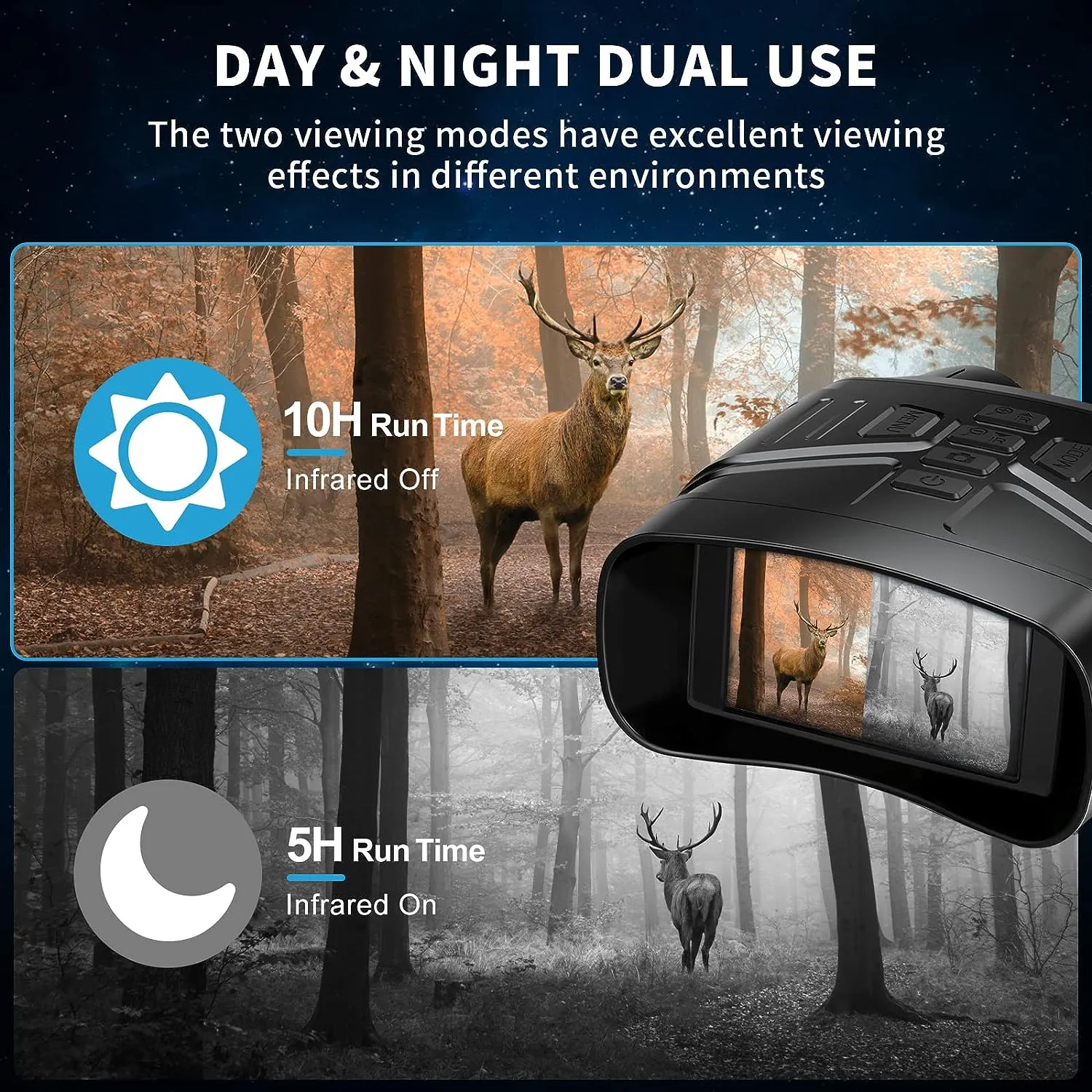 4K Night Vision Binoculars with Large Screen & Rechargeable Lithium Battery (Black & White NV)