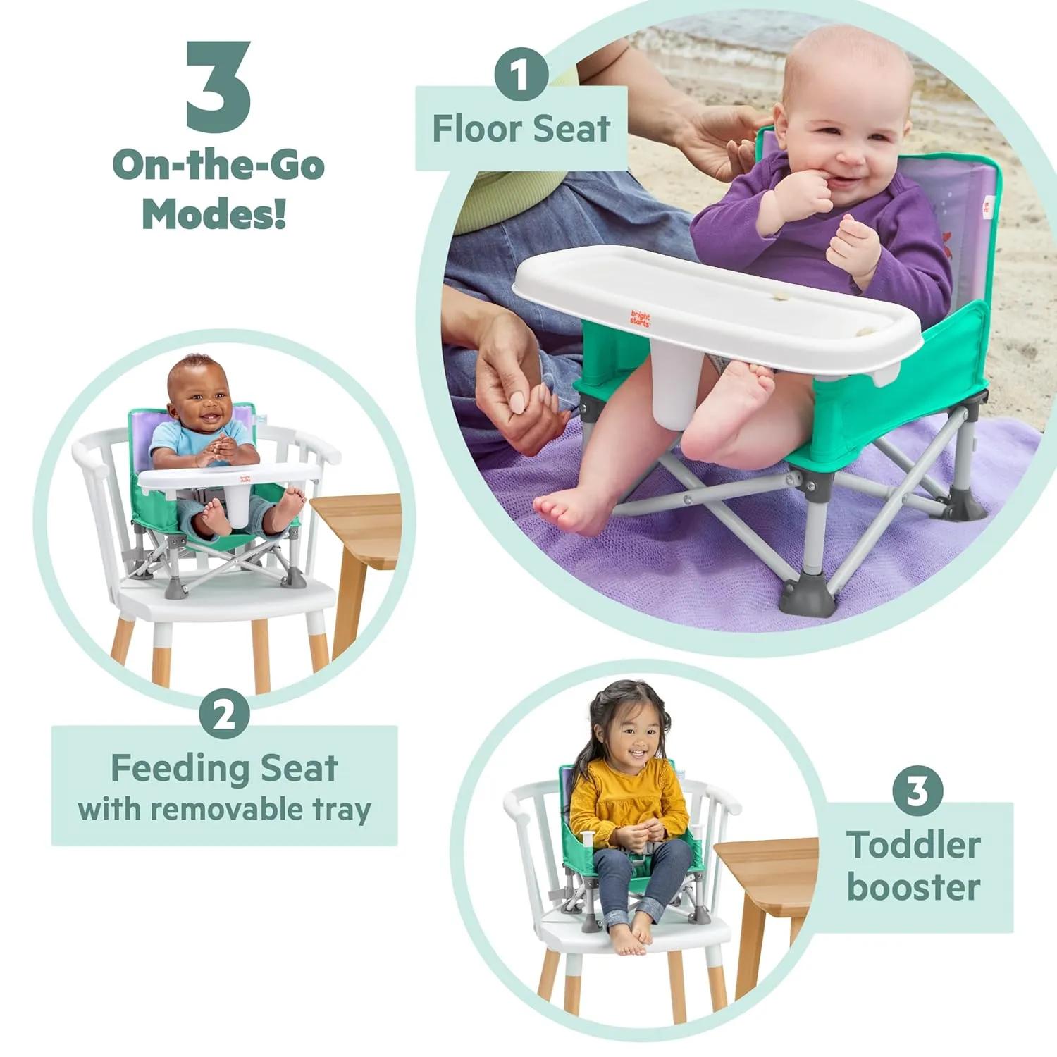 Bright Starts Disney Princess Ariel Pop 'N Sit Portable Booster, Indoor/Outdoor Use, Floor Seat with Feeding Tray, 6 Mos - 3 Yrs