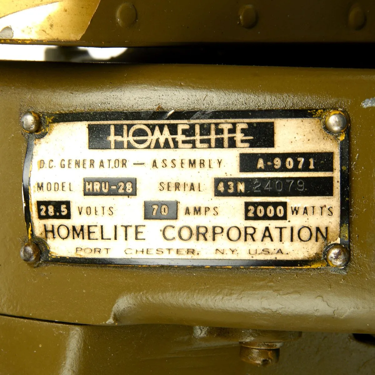 Original U.S. WWII B-24 B-17 Homelite Auxiliary Generator Model HRU-28