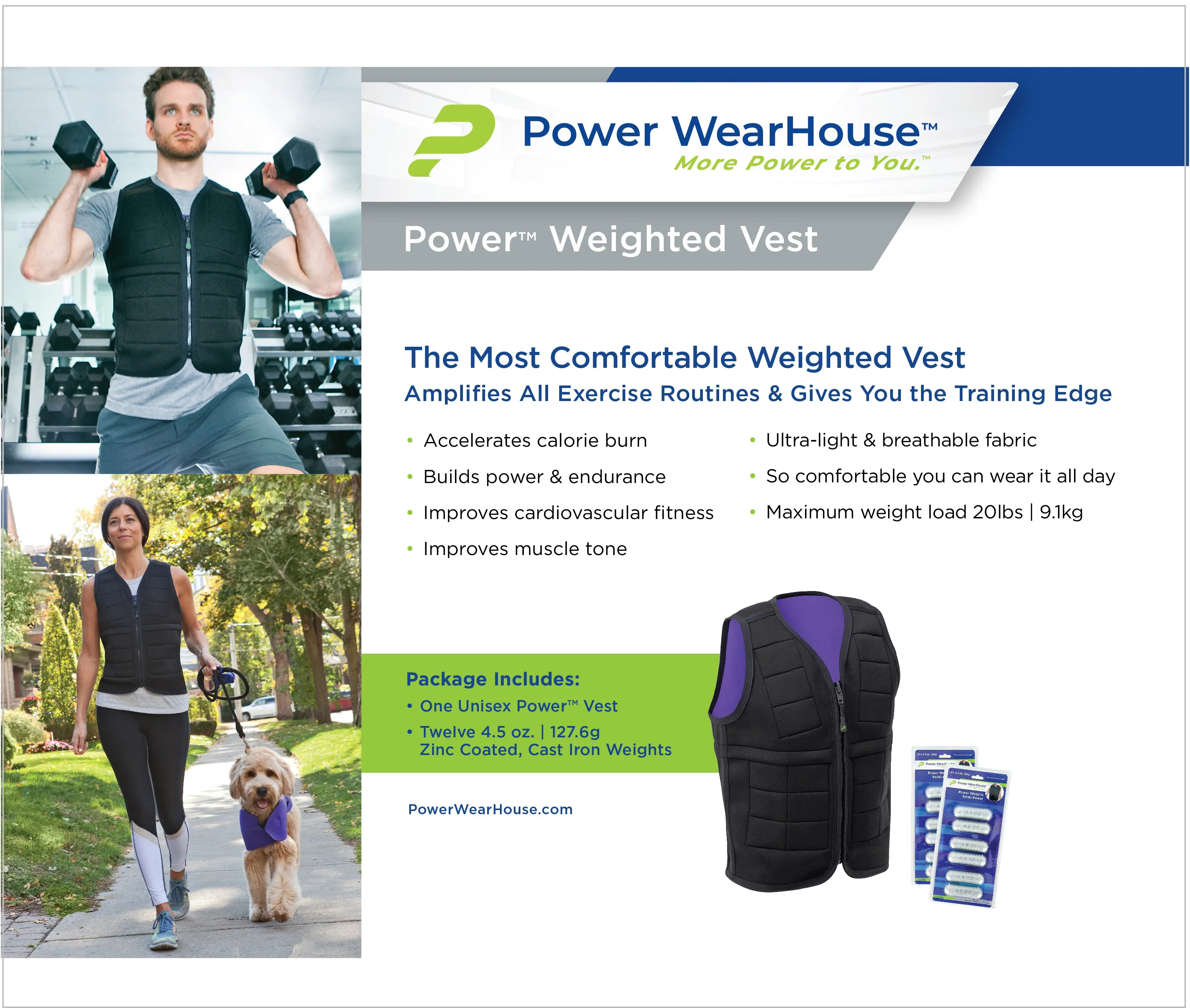 Power Wearhouse Power Weighted Vest , Medium (38.5" - 40.5")