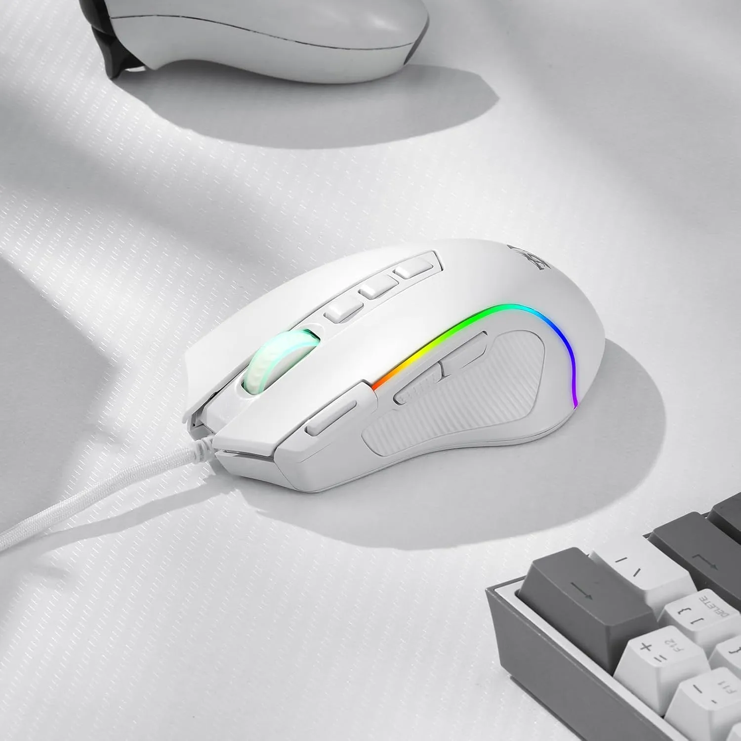 Redragon M612 Predator RGB Gaming Mouse, 8000 DPI Wired Optical Mouse with 11 Programmable Buttons & 5 Backlit Modes, Software Supports DIY Keybinds Rapid Fire Button, White