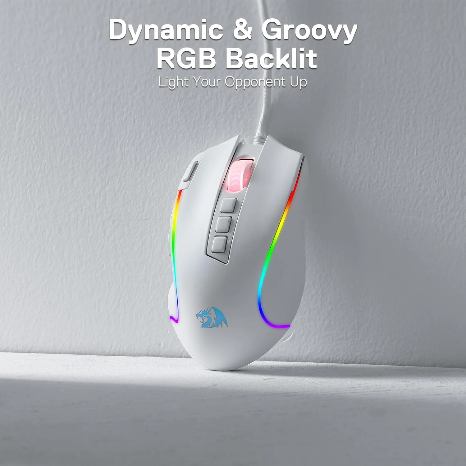 Redragon M612 Predator RGB Gaming Mouse, 8000 DPI Wired Optical Mouse with 11 Programmable Buttons & 5 Backlit Modes, Software Supports DIY Keybinds Rapid Fire Button, White