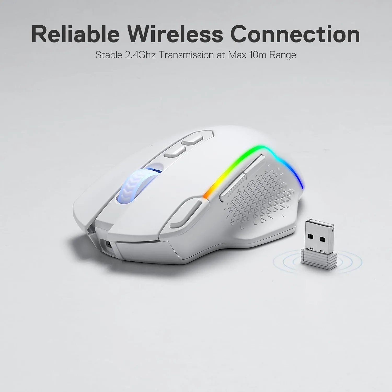 Redragon M810 Pro Wireless Gaming Mouse, 10000 DPI Wired/Wireless Mouse w/Rapid Fire Key, 8 Macro Buttons, 45-Hour Power Capacity and RGB Backlit for PC/Mac/Laptop