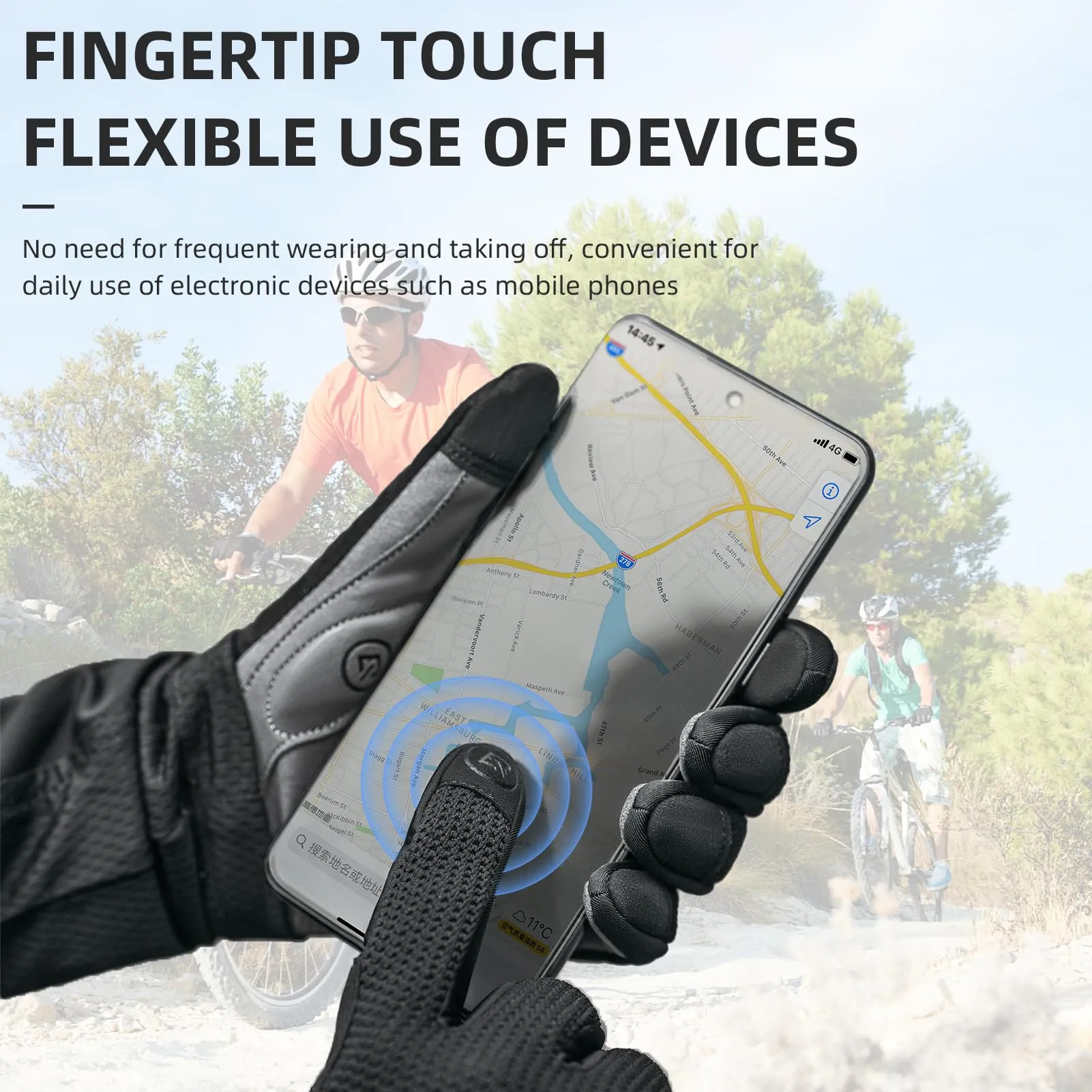 ROCKBROS Men's Mountain Bike Gloves Touch Screen Anti-Slip Full Finger MTB Gloves