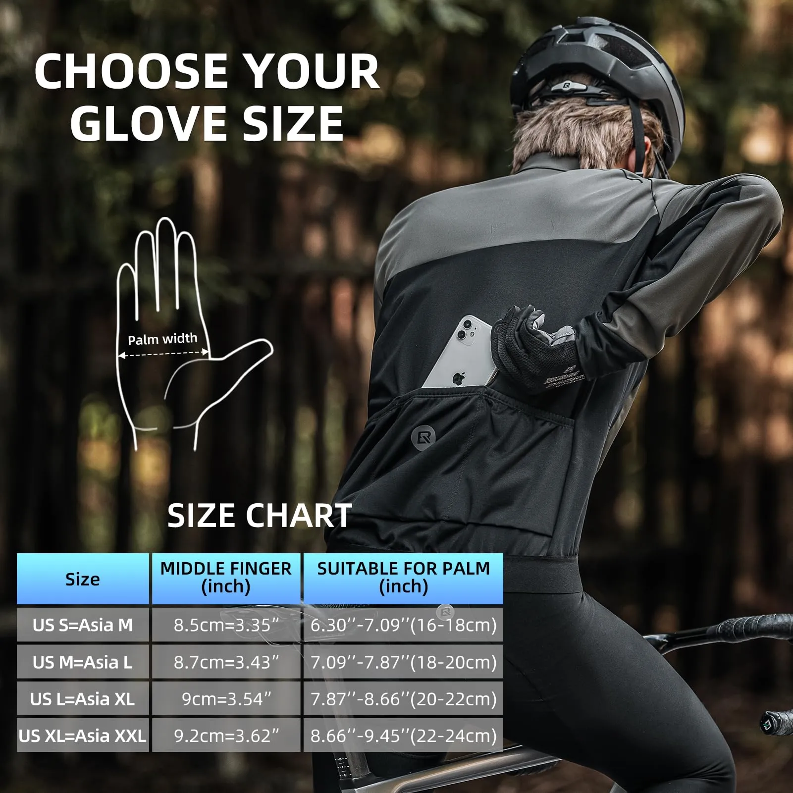 ROCKBROS Men's Mountain Bike Gloves Touch Screen Anti-Slip Full Finger MTB Gloves