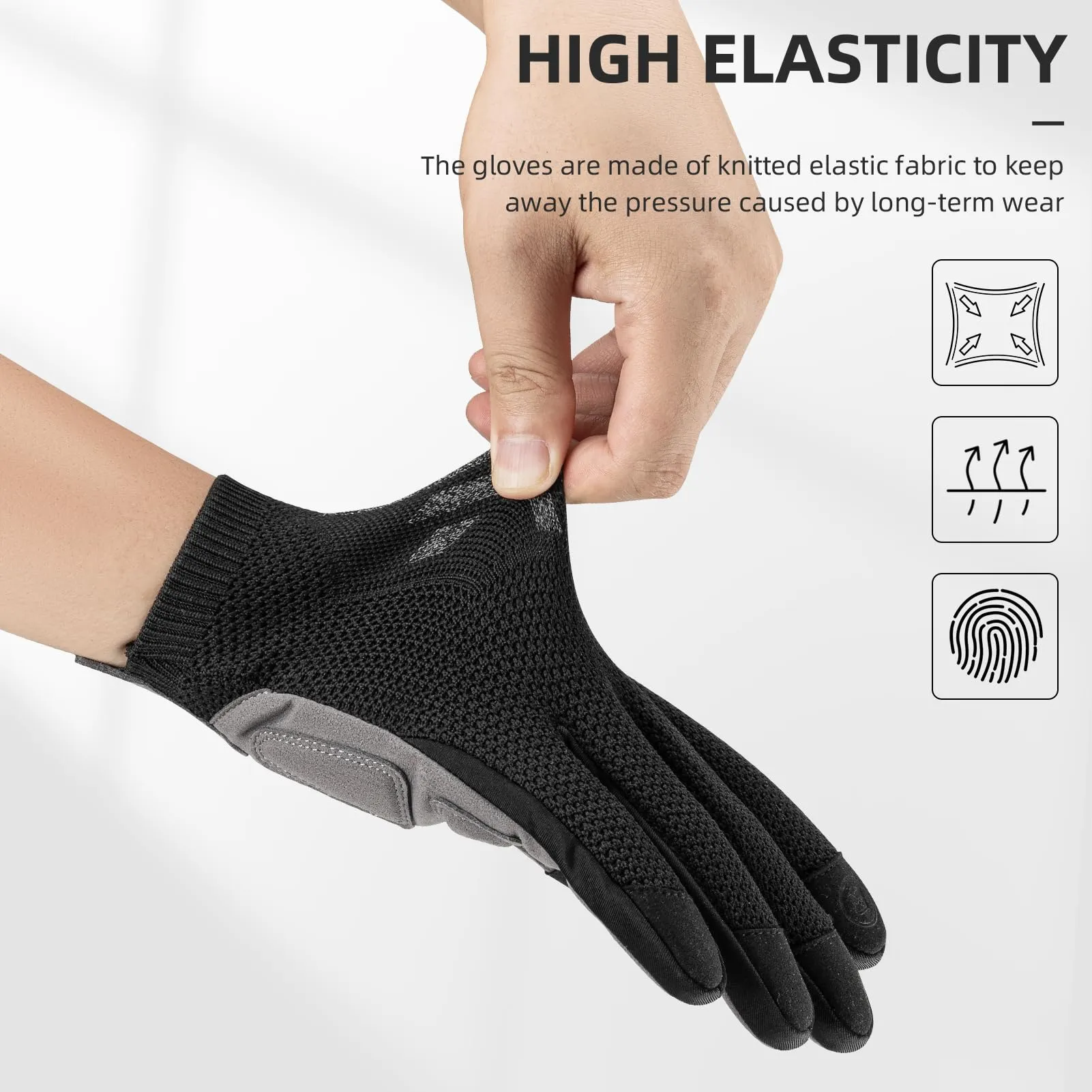 ROCKBROS Men's Mountain Bike Gloves Touch Screen Anti-Slip Full Finger MTB Gloves