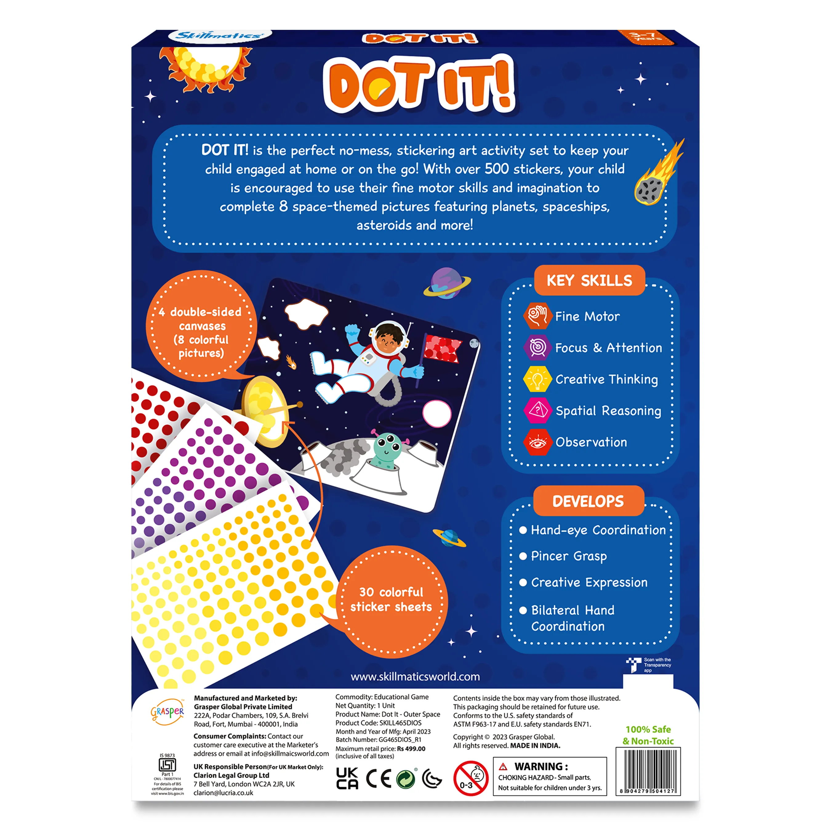 Skillmatics Art Activity Dot It - No Mess Sticker Art, 8 Space Themed Pictures, Gifts for Ages 3 to 7