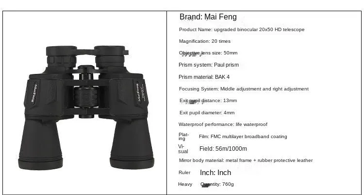 Telescope HD high power 20x50 binocular green film night vision