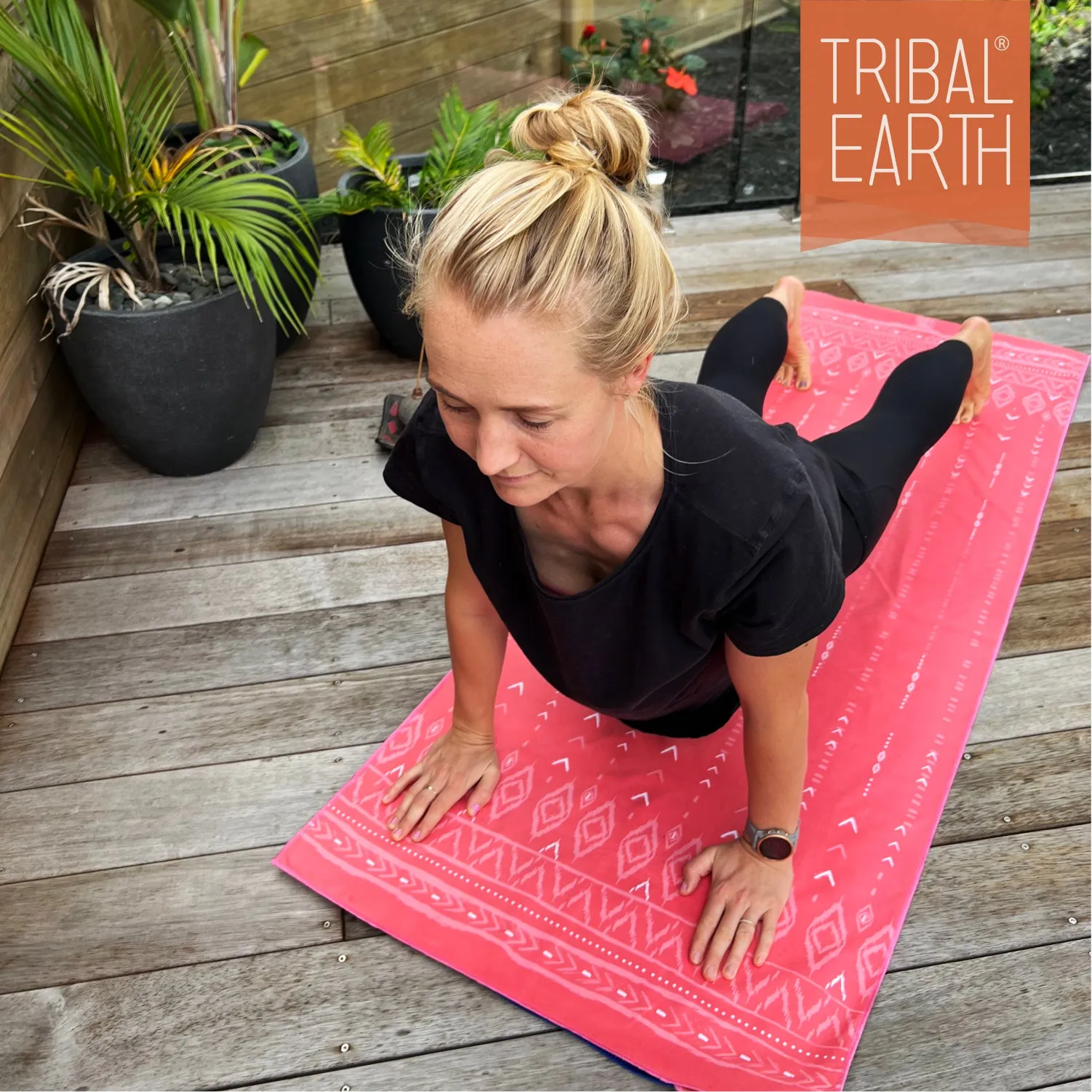 TRIBAL EARTH Yoga Towel Non Slip | Beach Towel - Coral