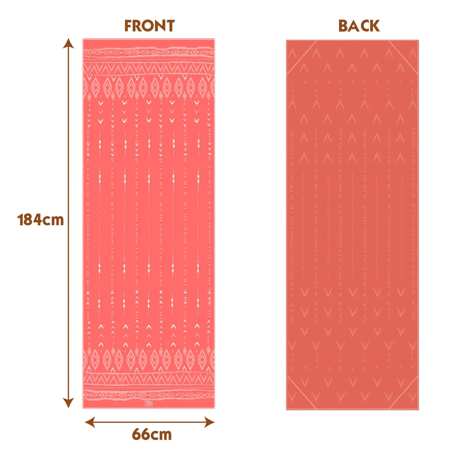 TRIBAL EARTH Yoga Towel Non Slip | Beach Towel - Coral